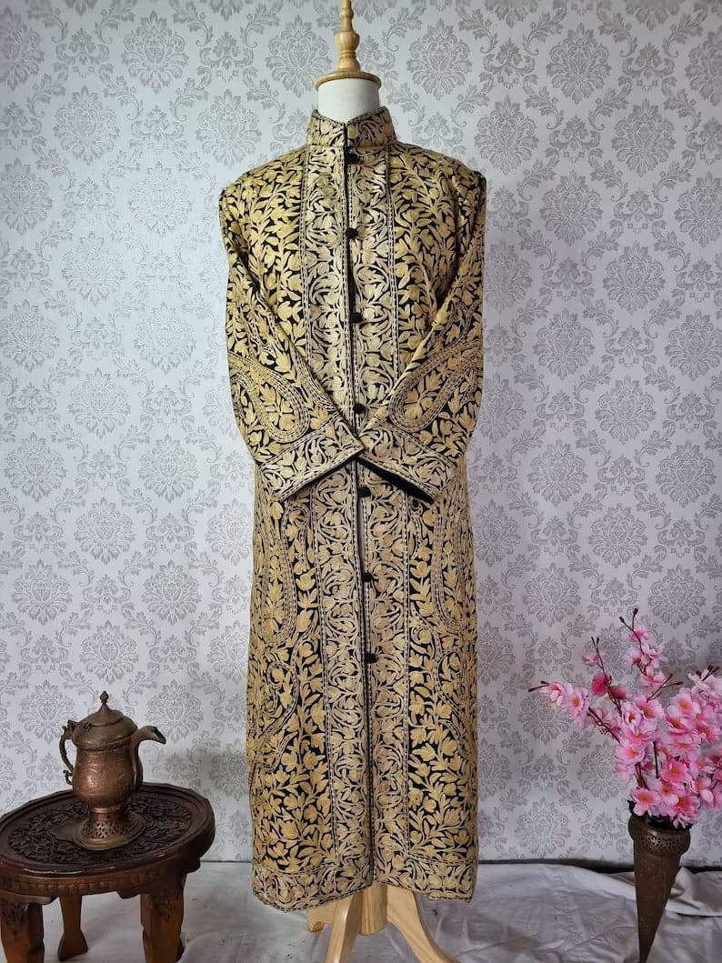 Long kashmiri jacket with Aari Embroidery - KashmKari