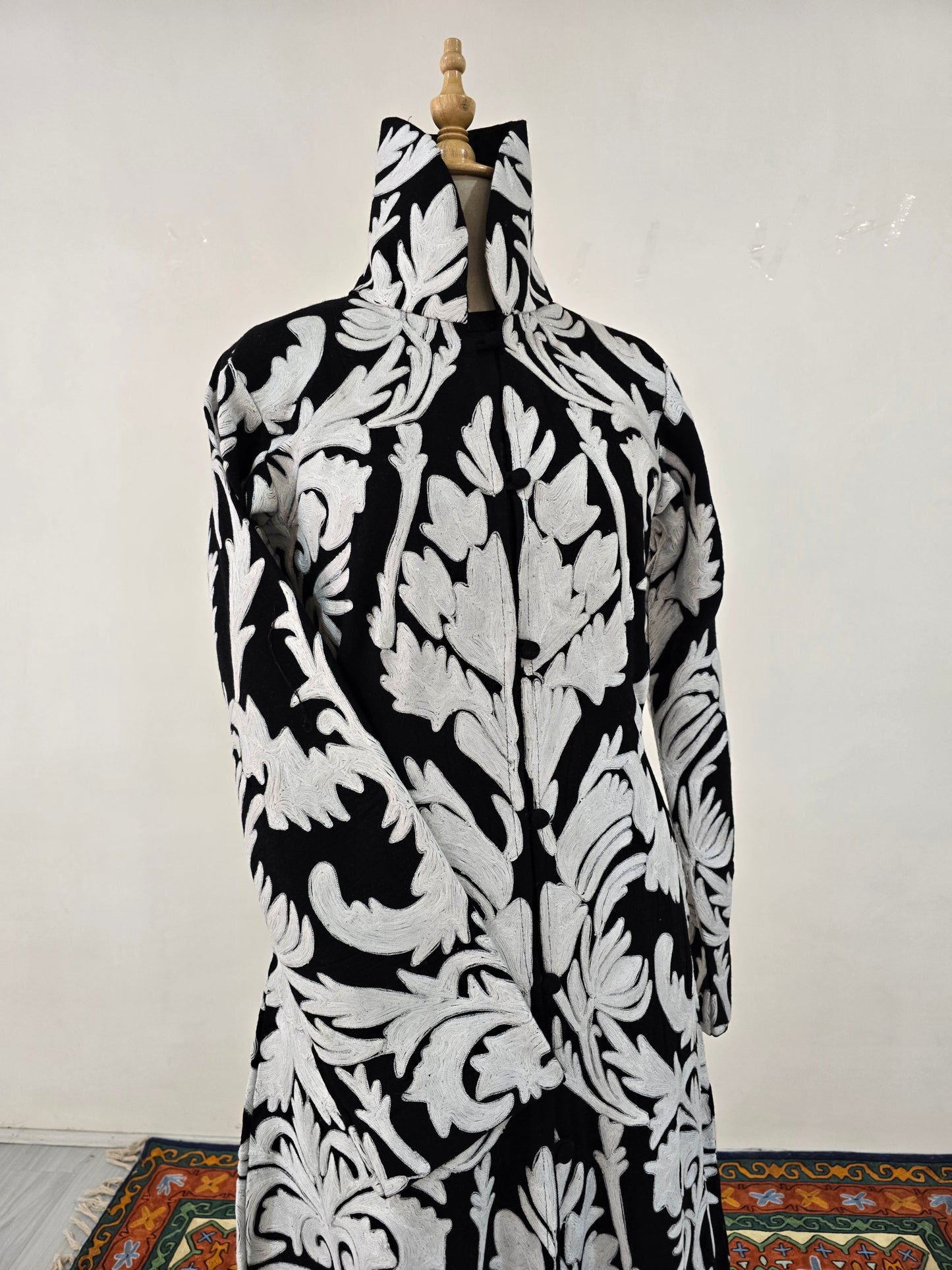 Black & White Grandeur Aari Embroidered Long Jacket