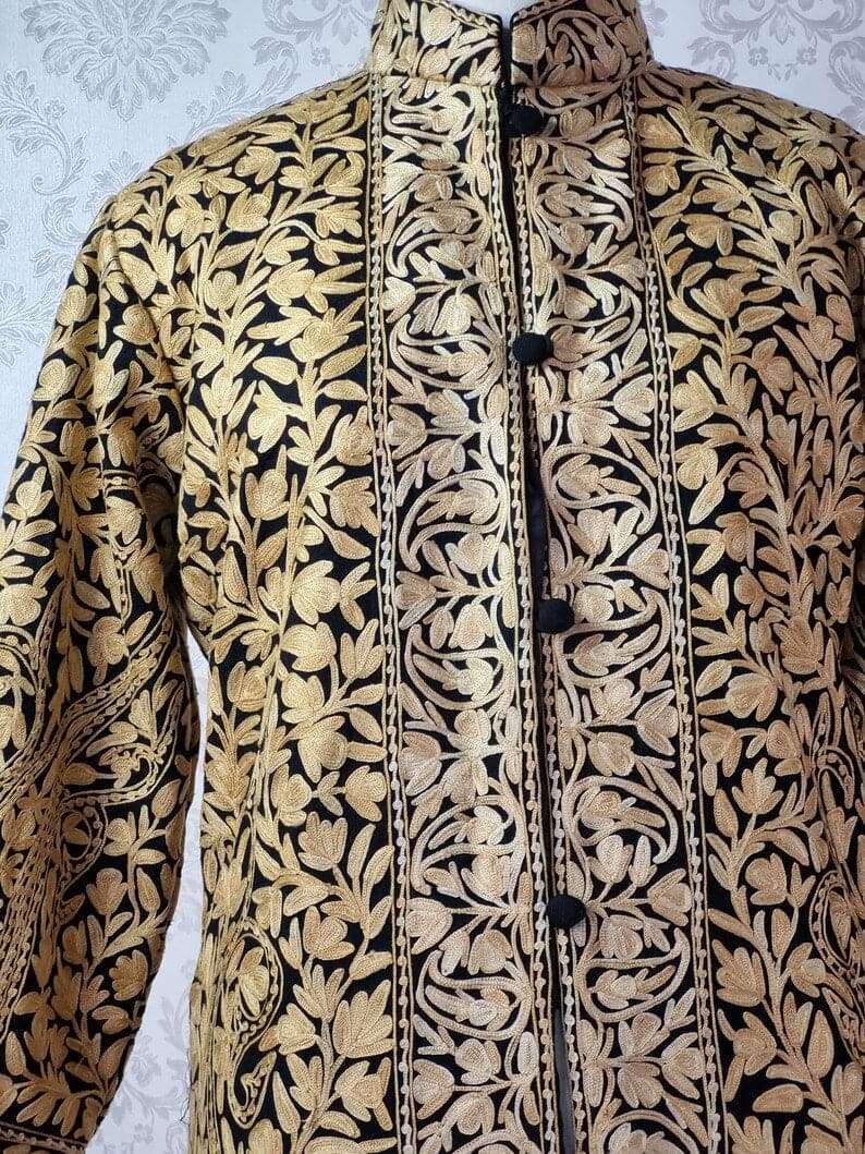 Long kashmiri jacket with Aari Embroidery - KashmKari