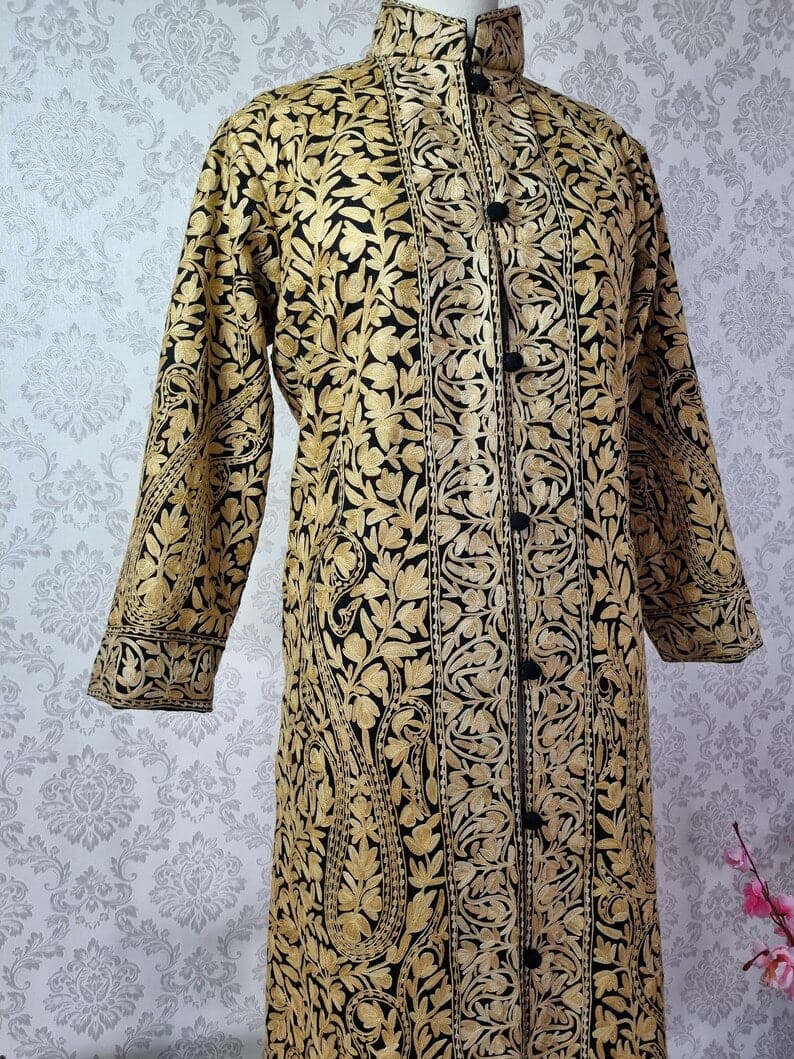 Long kashmiri jacket with Aari Embroidery - KashmKari