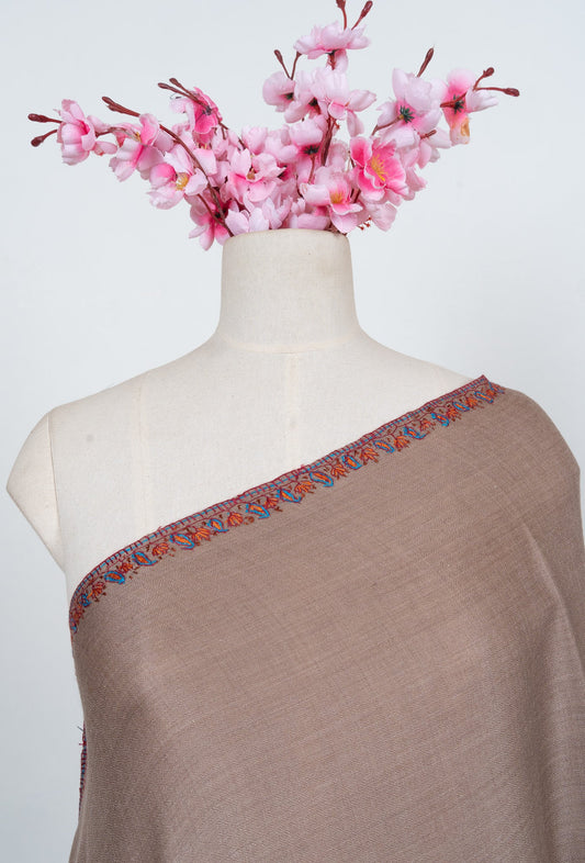 Cocoa Dusk Border 2.5 Yards Sozni Hand Embroidered Shawl