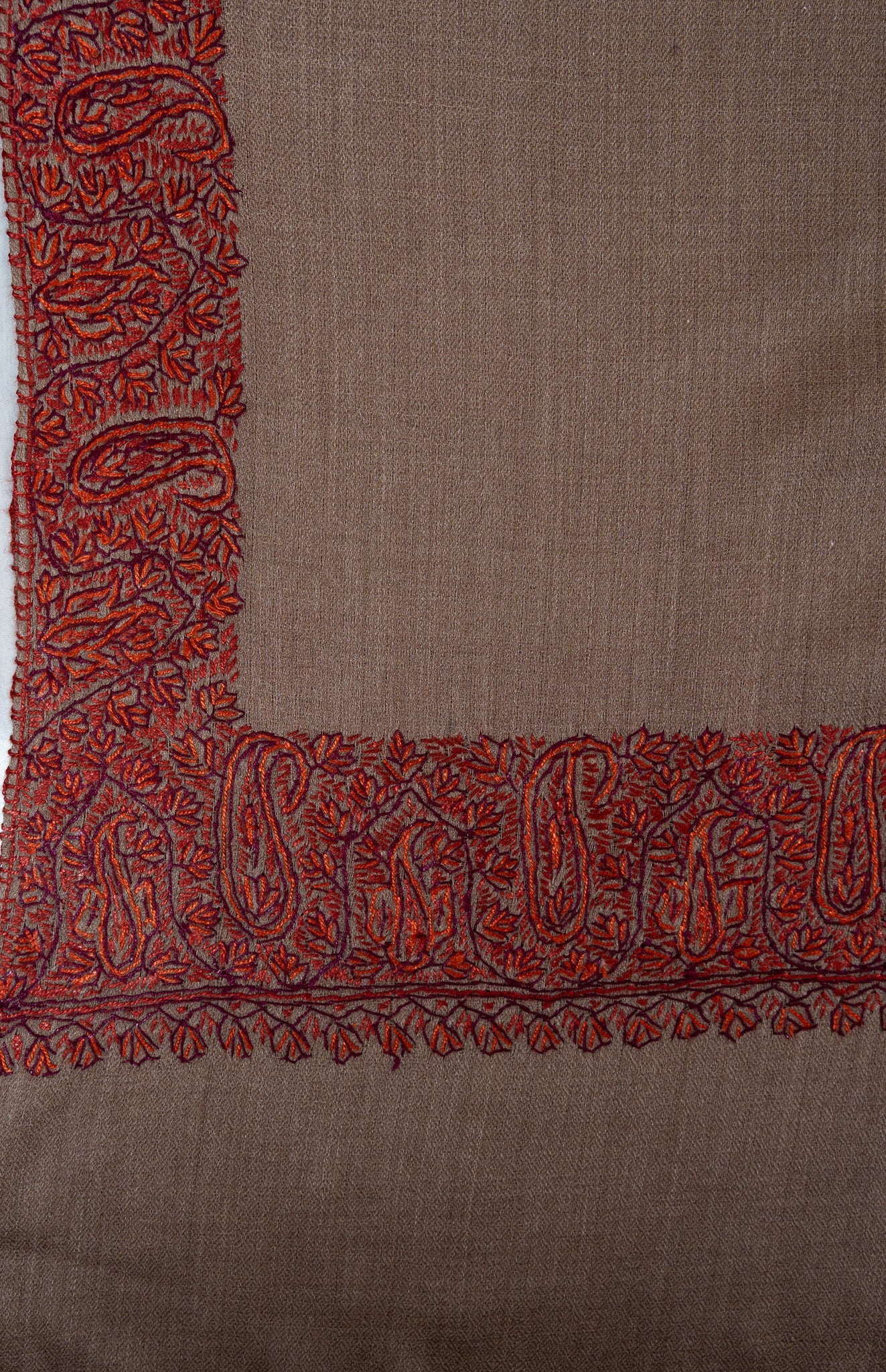 Cedar Mocha Border 2.5 Yards Sozni Hand Embroidered Shawl