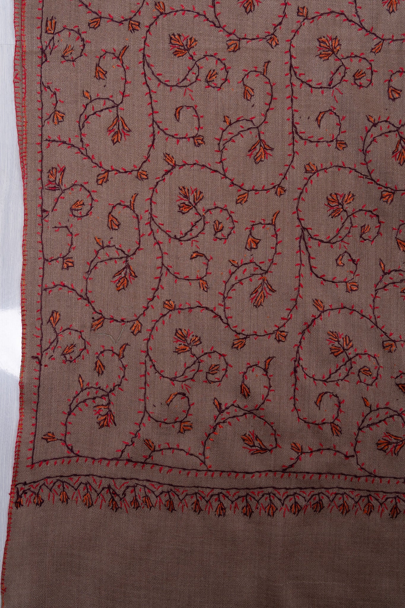 Antique Taupe 2.5 Yards Sozni Hand Embroidered Shawl