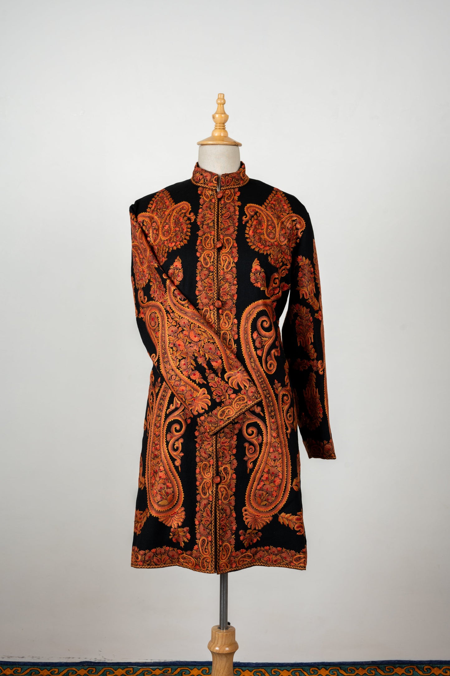 Mehfil-e-Soz Long Jacket – Pure Wool Hand Embroidered Splendor