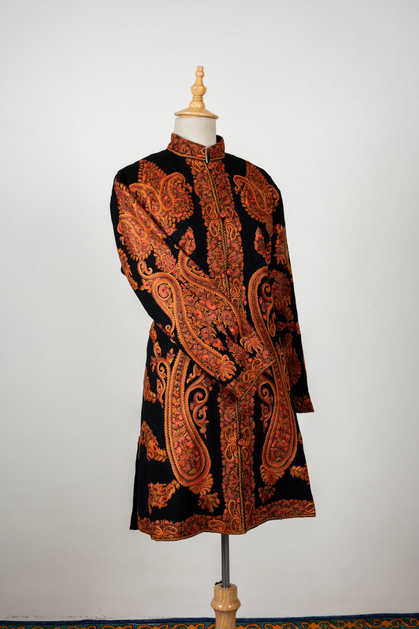 Mehfil-e-Soz Long Jacket – Pure Wool Hand Embroidered Splendor