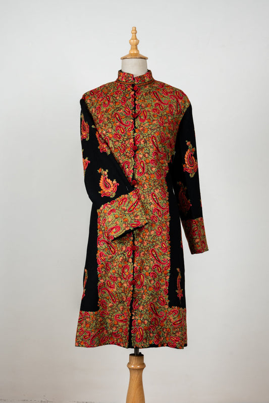 Naqsh-e-Gulistan Long Jacket – Pure Wool Elegance with Hand Embroidery