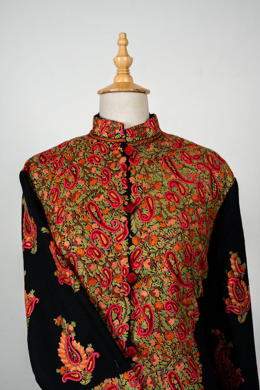 Naqsh-e-Gulistan Long Jacket – Pure Wool Elegance with Hand Embroidery