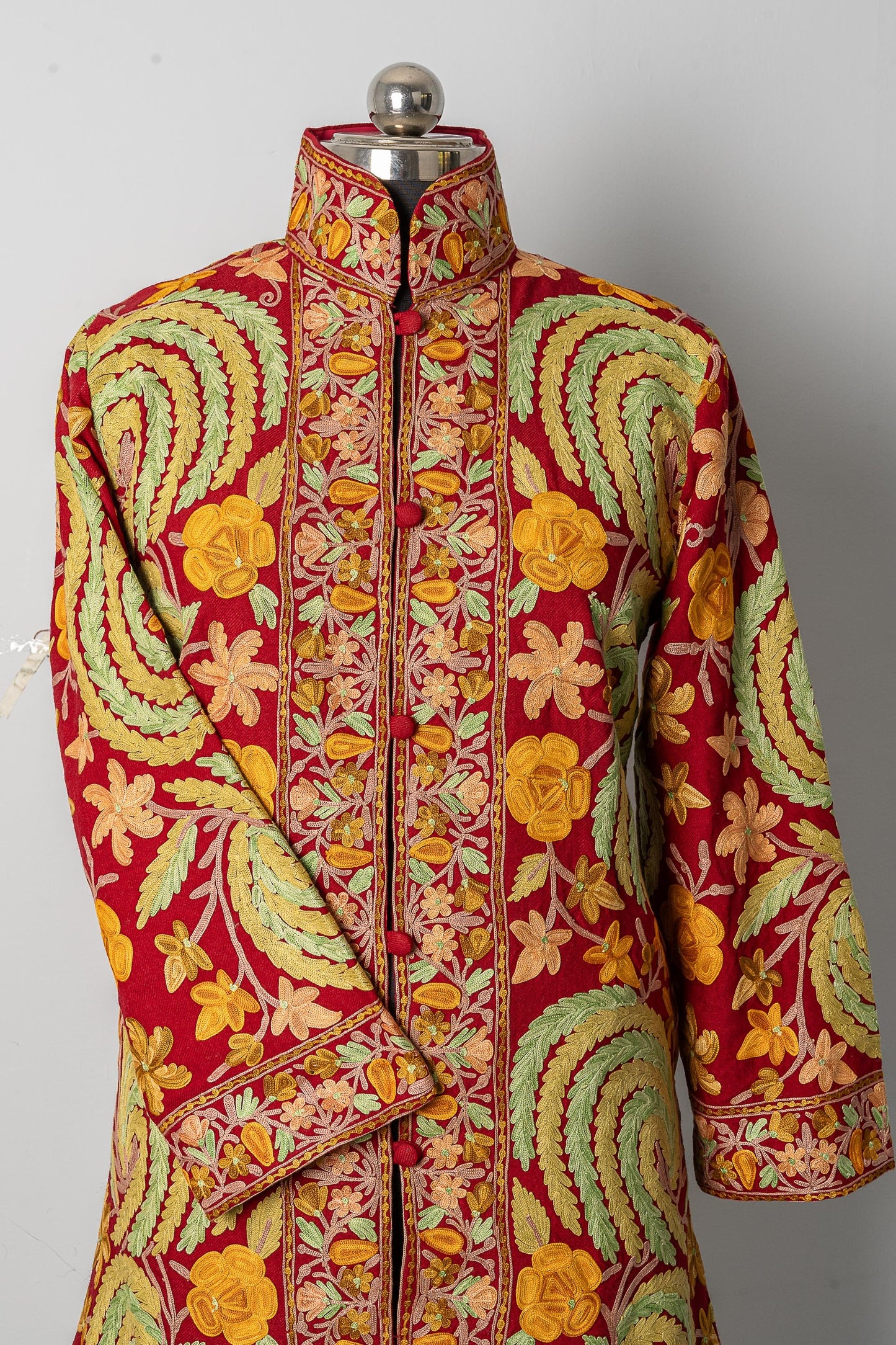 Maroon Aari Kashmiri Jacket with Floral Patterns