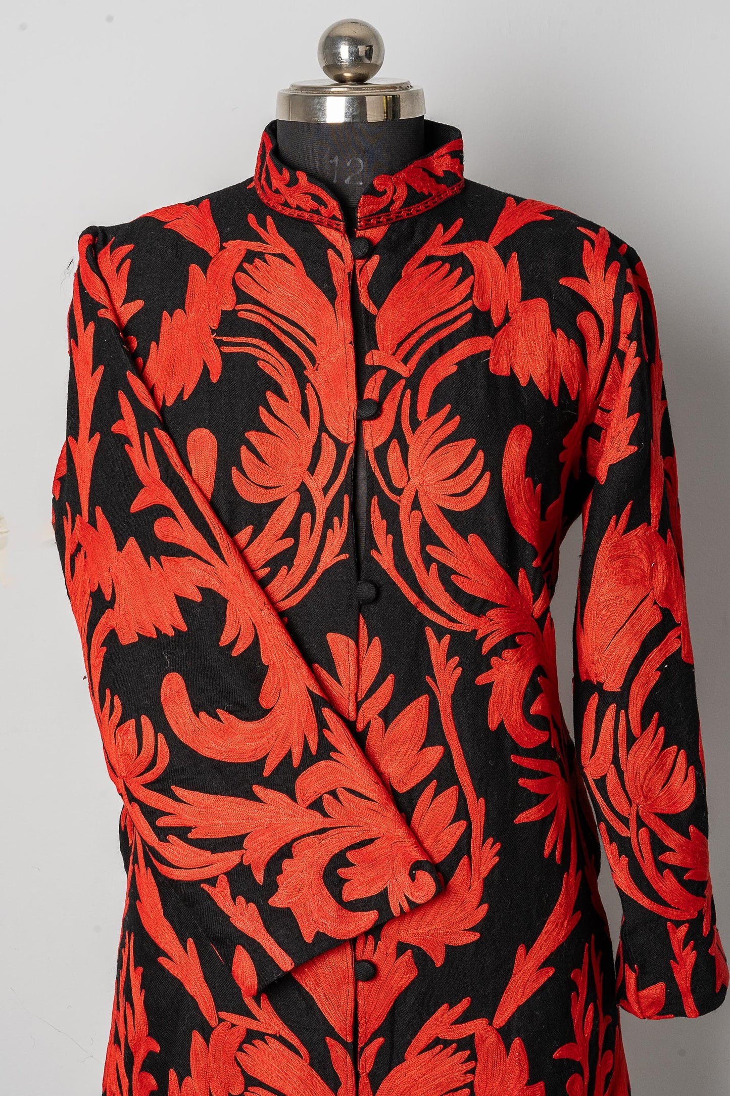 Floral Black Jacket with Red Accents