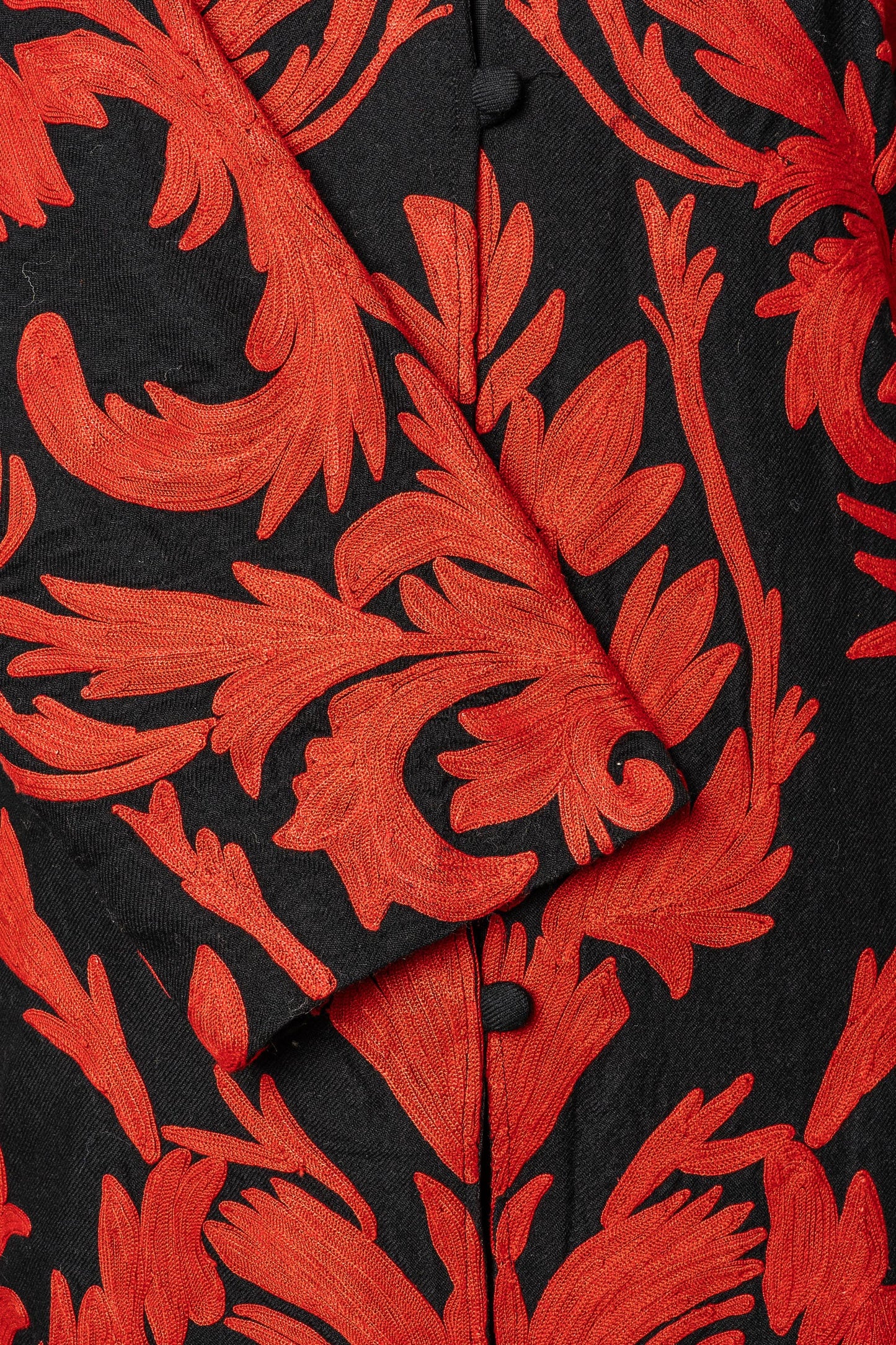 Floral Black Jacket with Red Accents