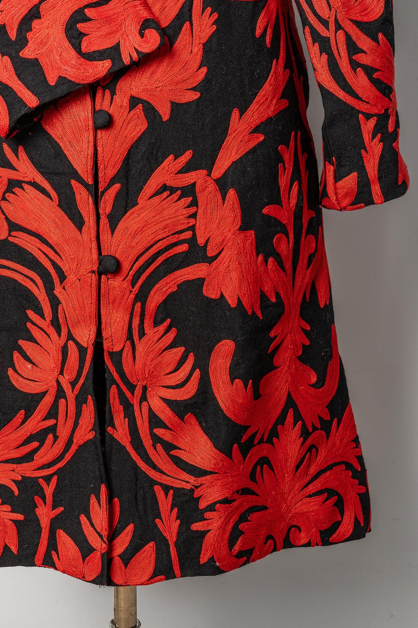 Floral Black Jacket with Red Accents
