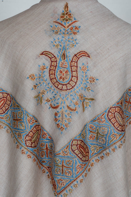 Azure Lattice Cashmere Rumal — Sozni Hand Embroidered