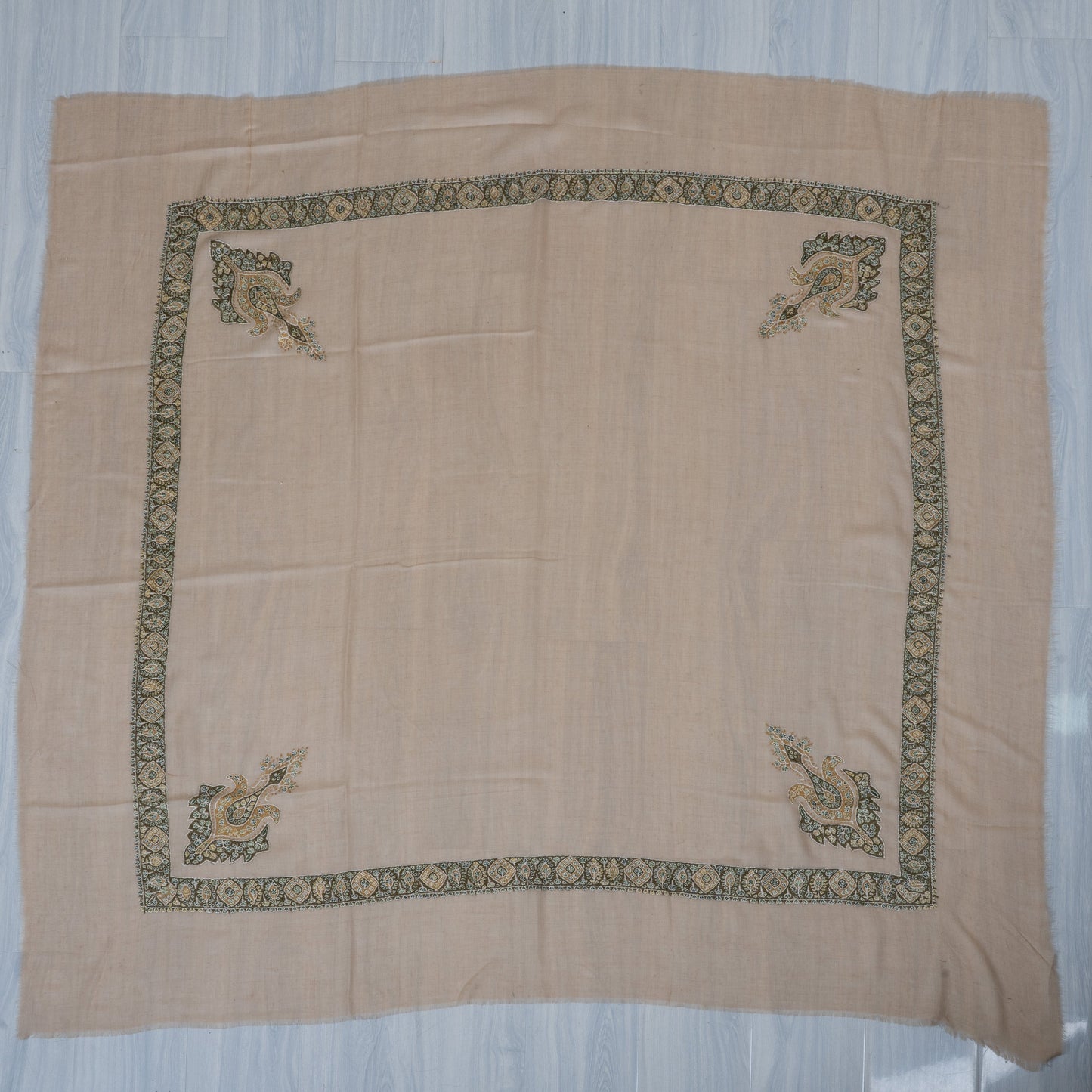 Olive Crest Cashmere Rumal — Sozni Hand Embroidered
