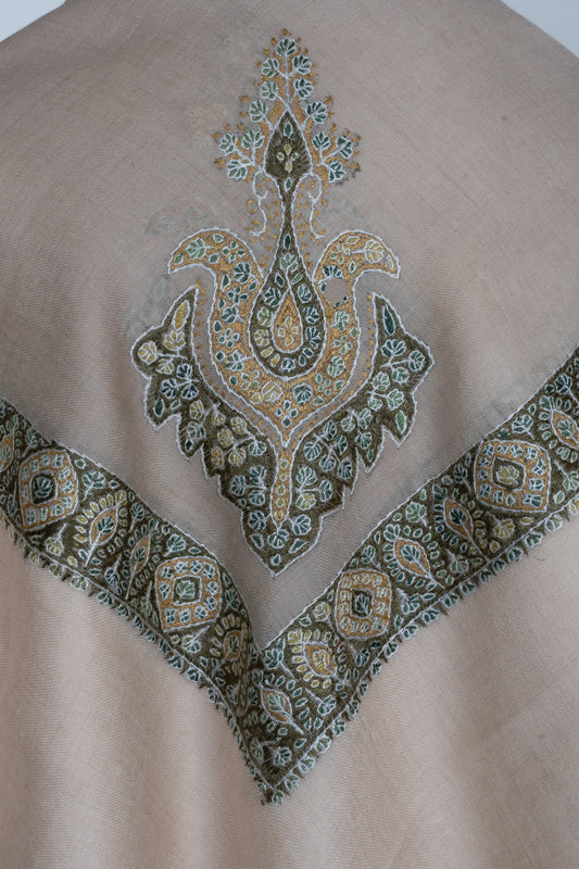 Olive Crest Cashmere Rumal — Sozni Hand Embroidered