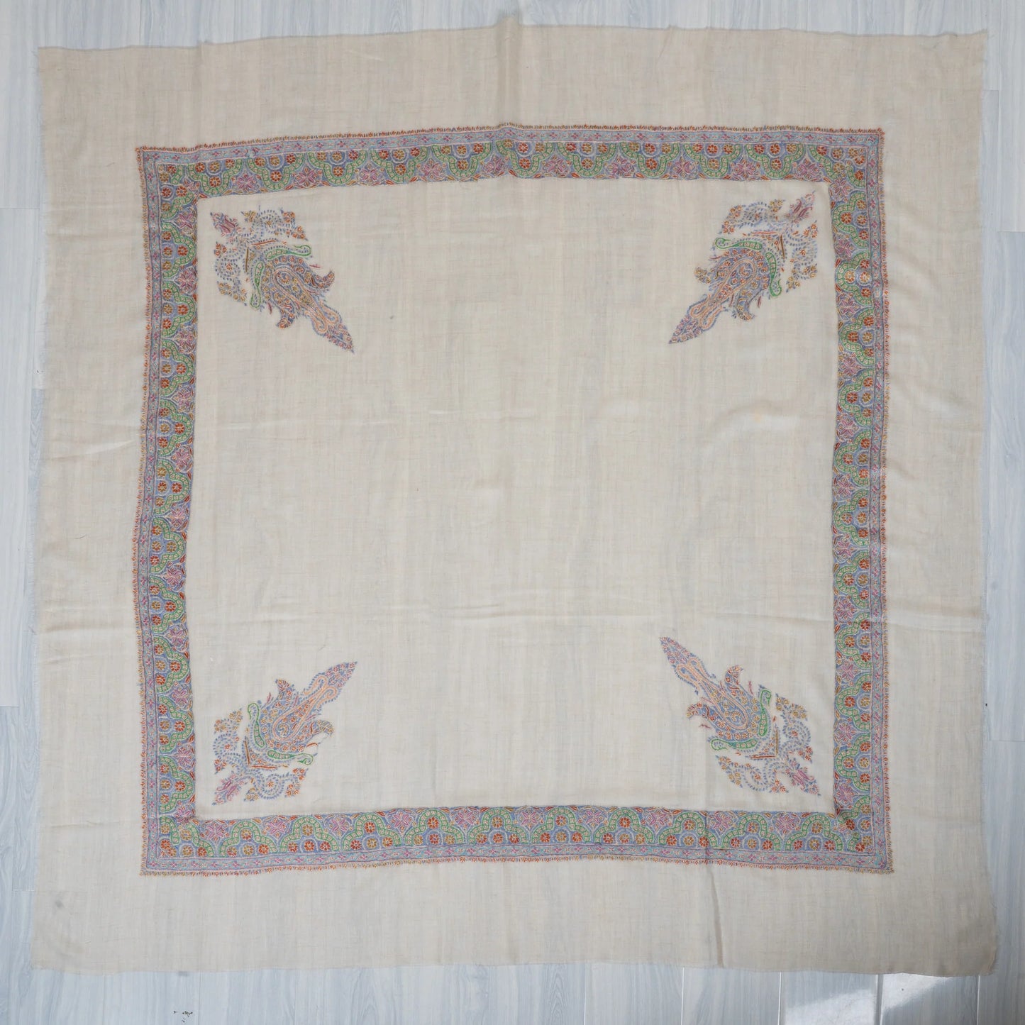Pastel Reverie Cashmere Rumal — Sozni Hand Embroidered