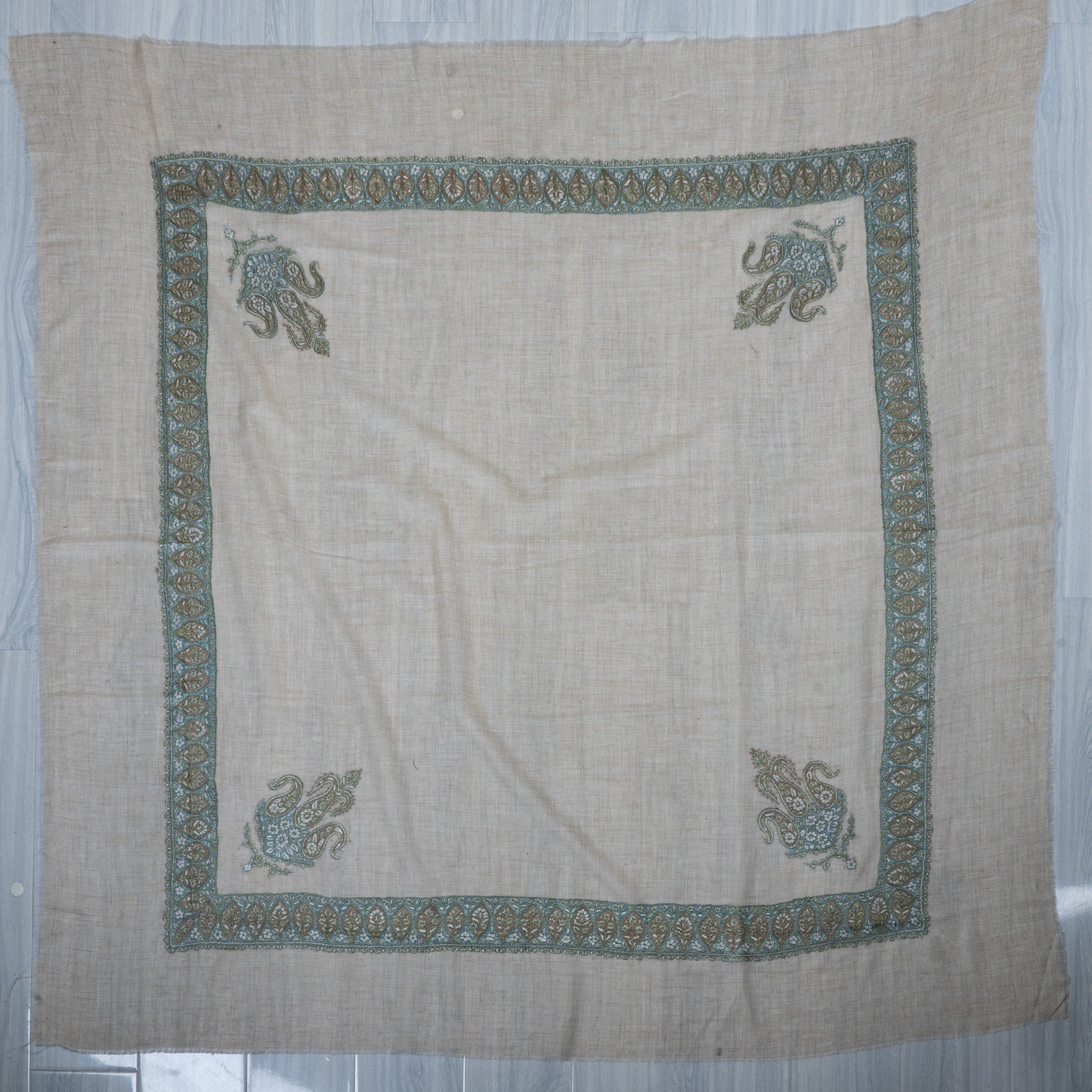 Mist Sage Cashmere Rumal — Sozni Hand Embroidered