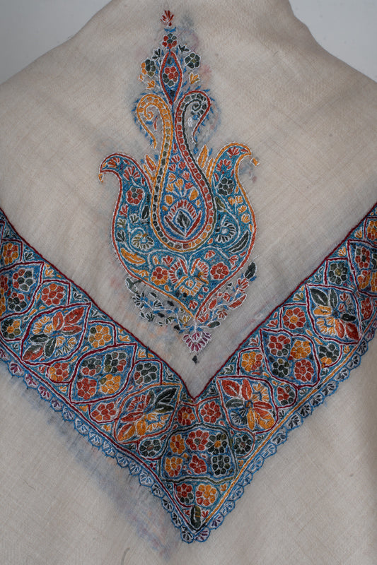 Saffron Mosaic Cashmere Rumal — Sozni Hand Embroidered
