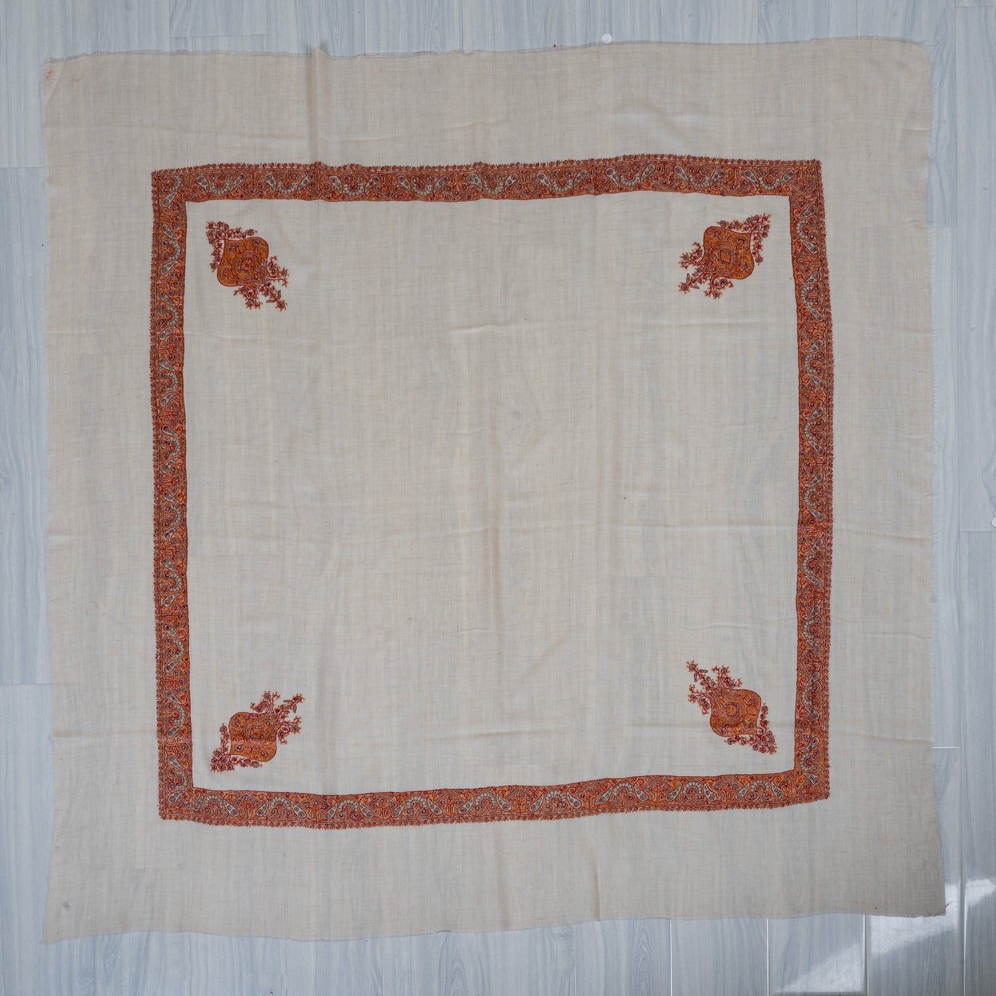 Burnt Amber Cashmere Rumal — Sozni Hand Embroidered