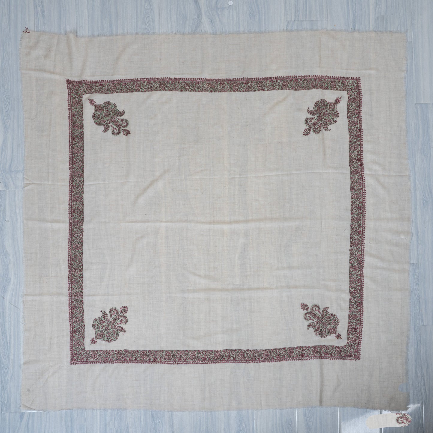 Rose Sage Cashmere Rumal — Sozni Hand Embroidered