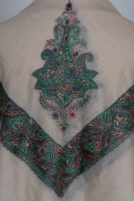 Verdant Bloom Cashmere Rumal — Sozni Hand Embroidered