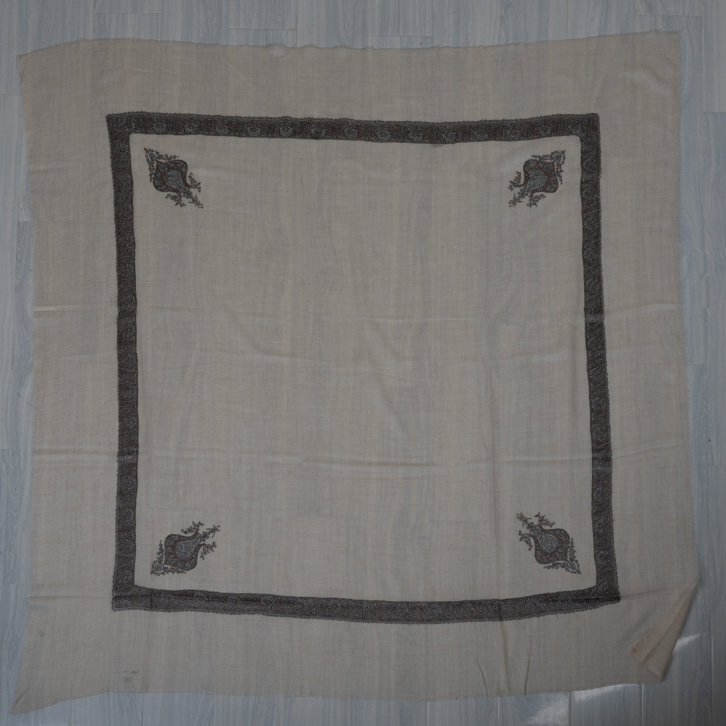 Graphite Pearl Cashmere Rumal — Sozni Hand Embroidered