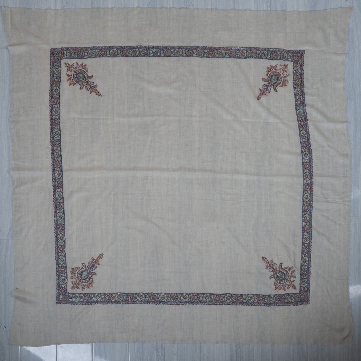 Azure Ember Cashmere Rumal — Sozni Hand Embroidered