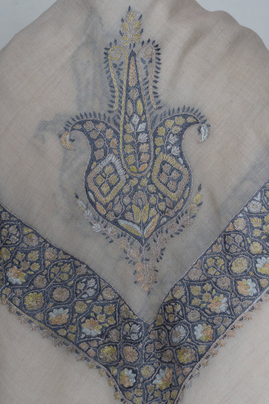 Moonlit Gold Cashmere Rumal — Sozni Hand Embroidered