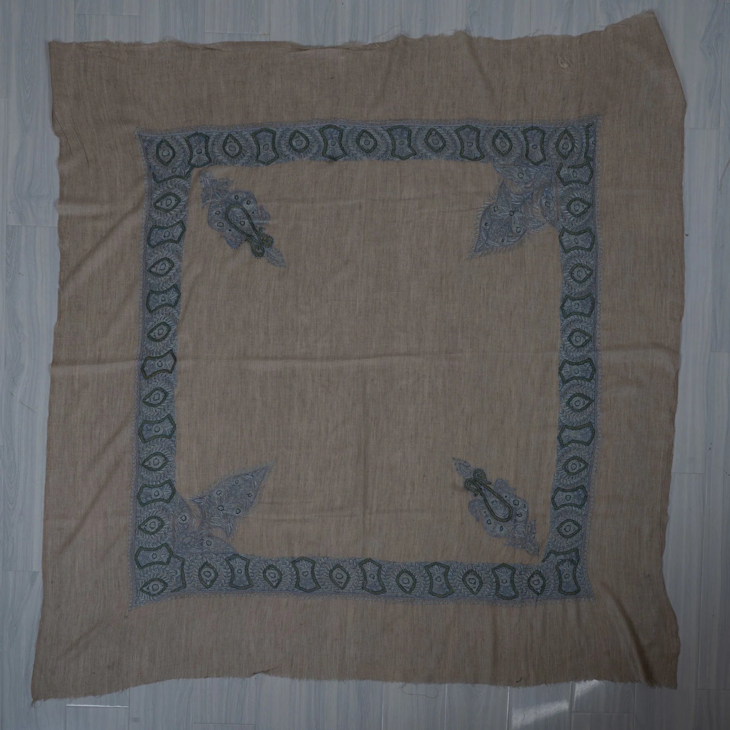 Slate Azure Cashmere Rumal — Sozni Hand Embroidered