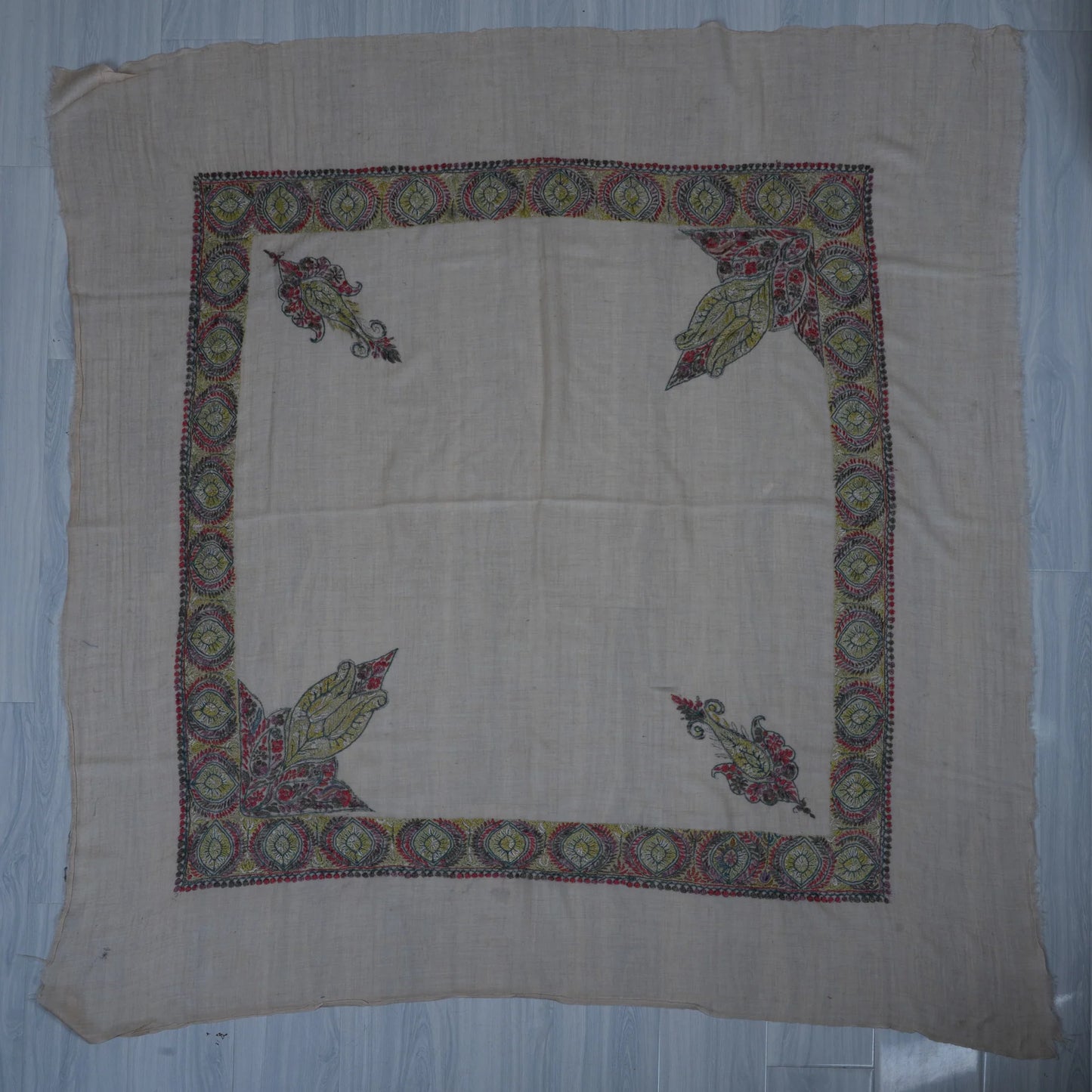 Ivory Flame Rumal — Olive Blush Cashmere Rumal — Sozni Hand EmbroideredHand Embroidered (Copy)