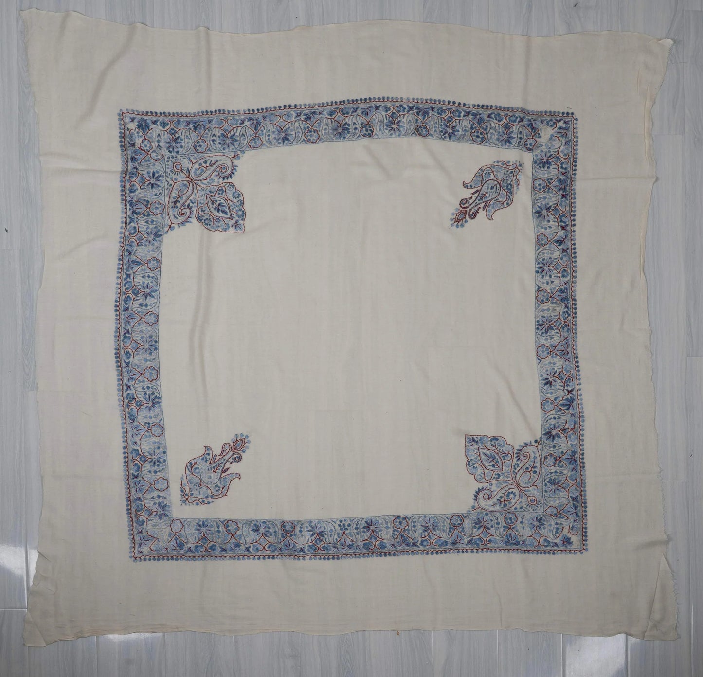 Azure Bloom Rumal 58 inches — Sozni Hand Embroidered