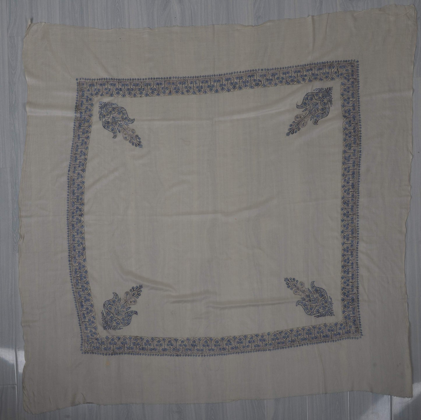 Ivory Sky Rumal 58 inches — Sozni Hand Embroidered