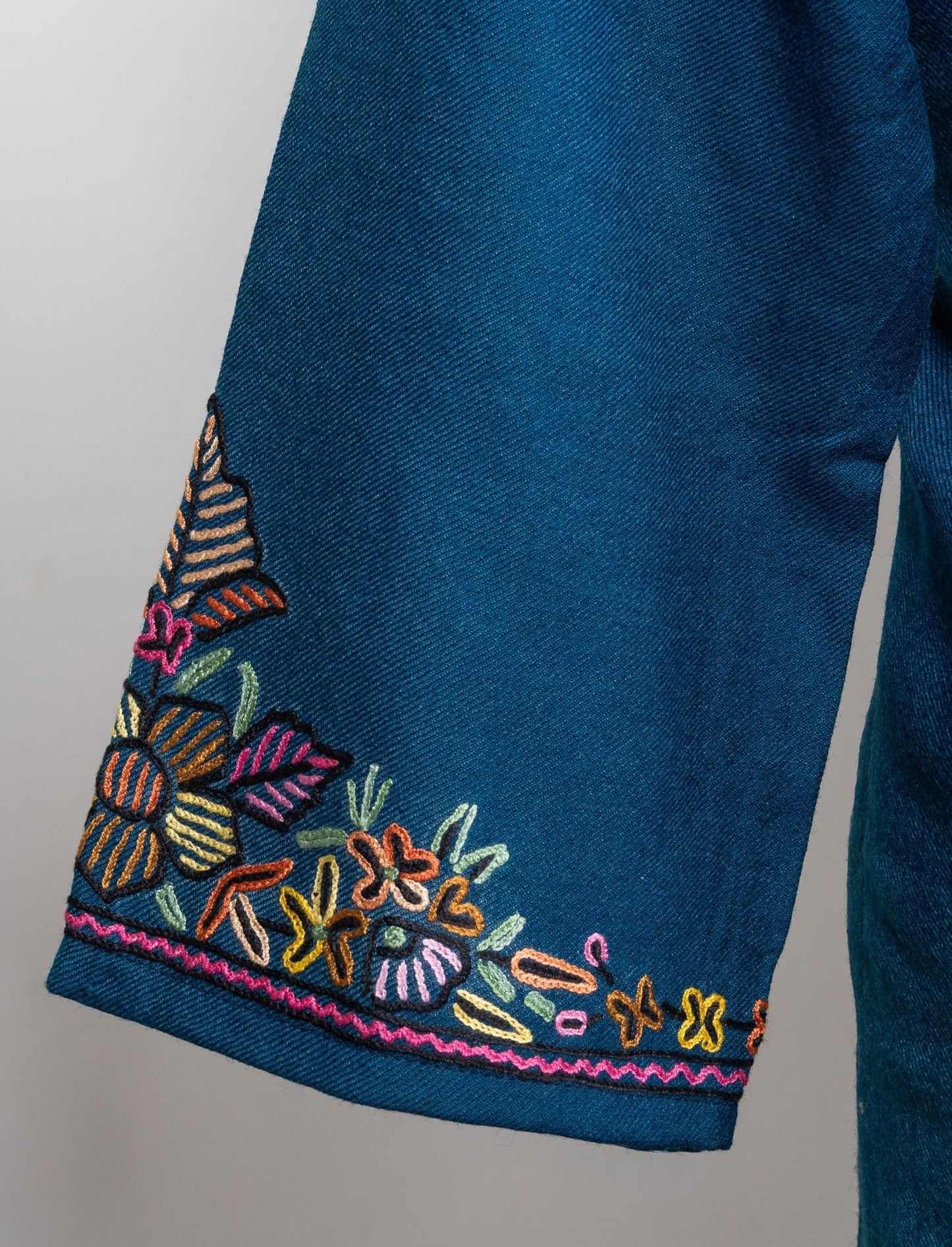 Floral Tapestry Sozni Hand Embroidered Fine Merino Wool Pheran