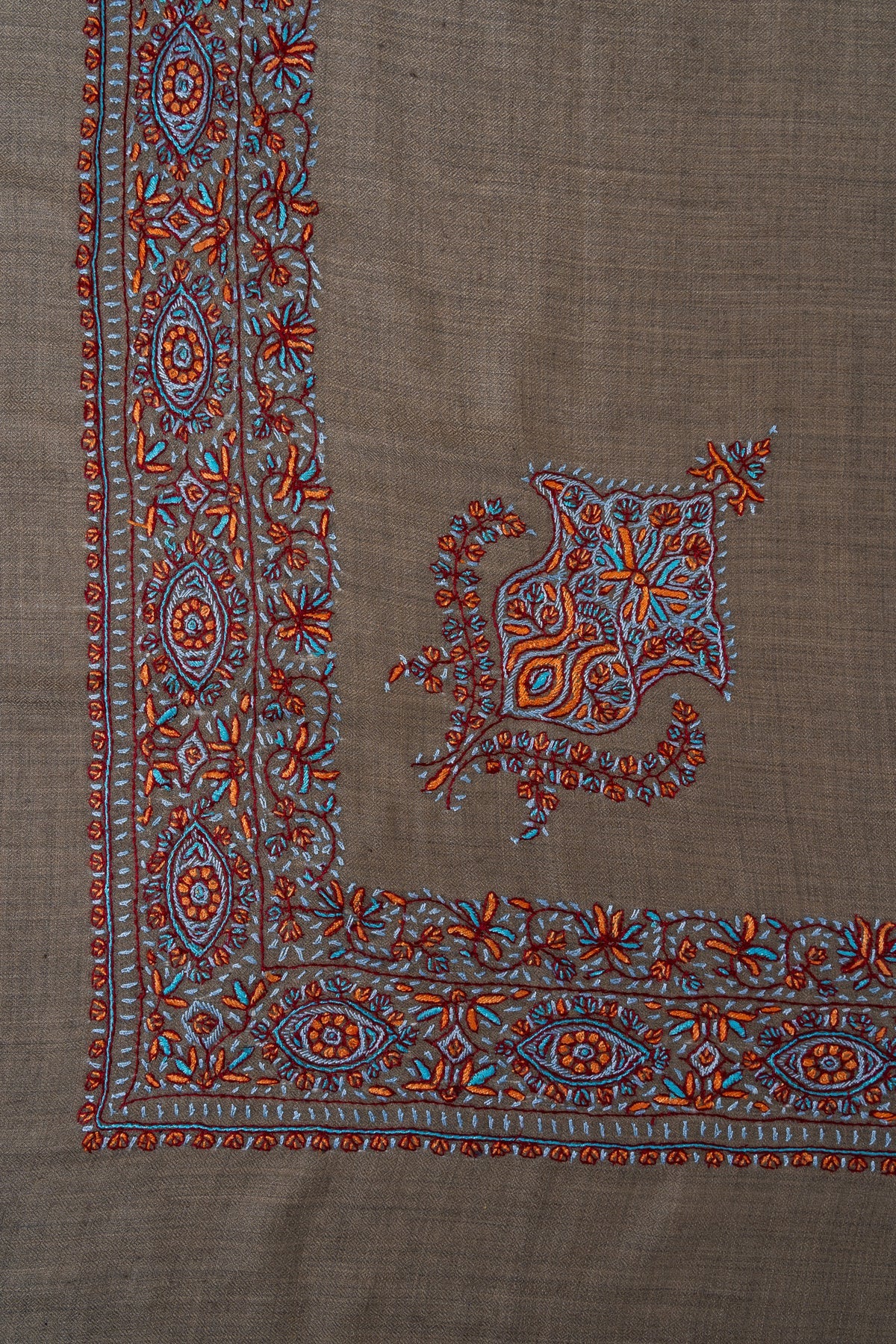 Burnt Cedar Rumal — 58" Sozni Hand Embroidered