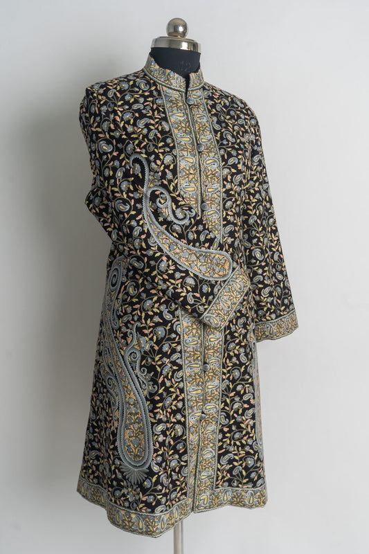 Siyah Gulzar: Kashmiri Hand-Aari Tapestry Jacket