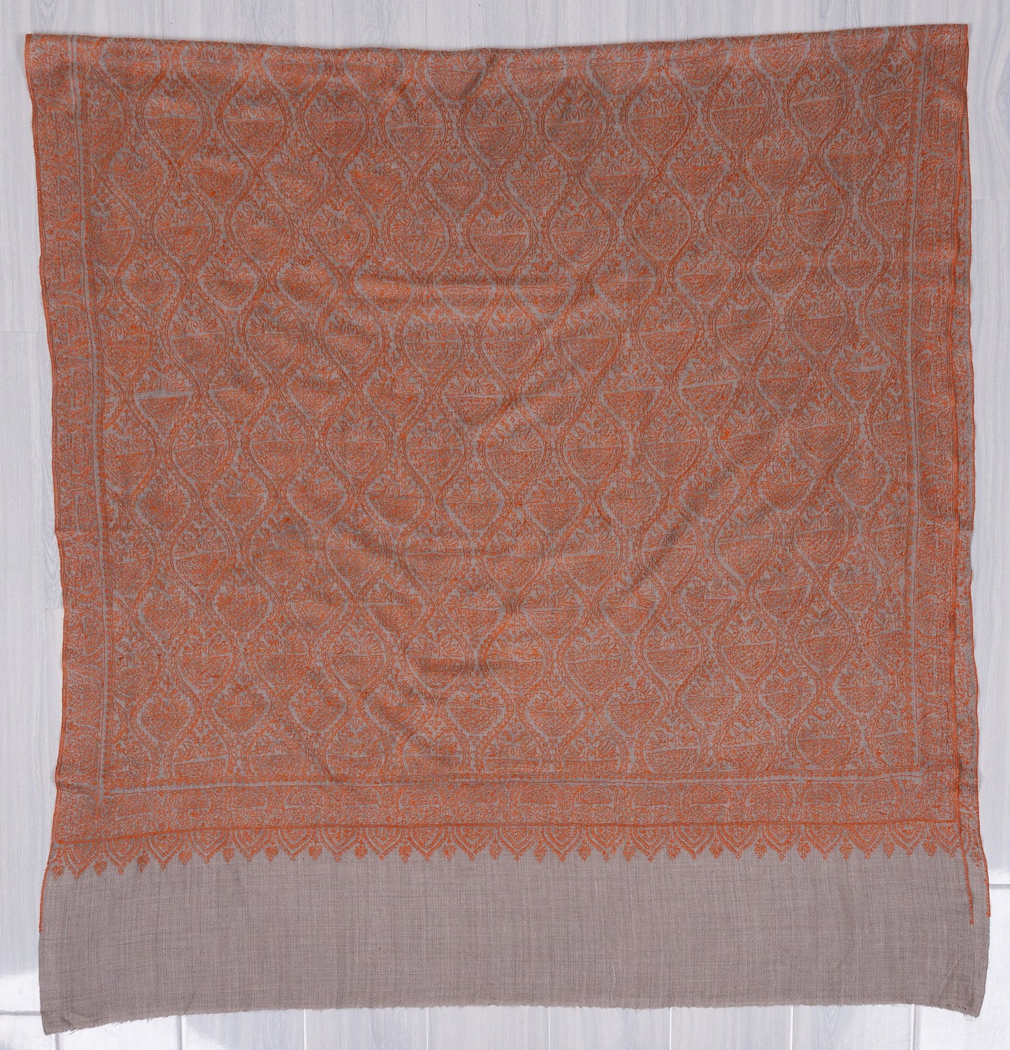 Rust Mosaic Jamawar 2.5 Yards Sozni Hand Embroidered Shawl