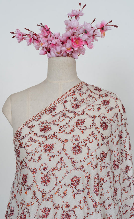 Ivory Rust Jaal 2.5 Yards Sozni Hand Embroidered Shawl