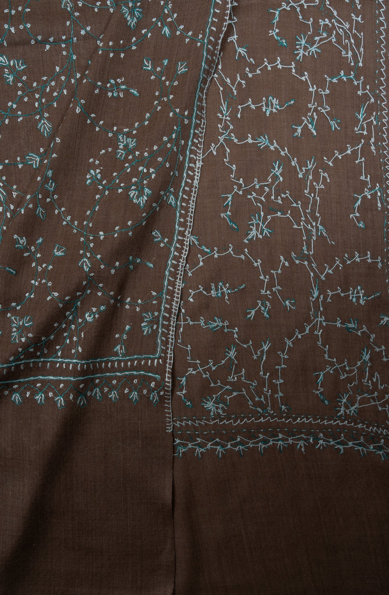 Cocoa Mist Jaal 2.5 Yards Sozni Hand Embroidered Shawl