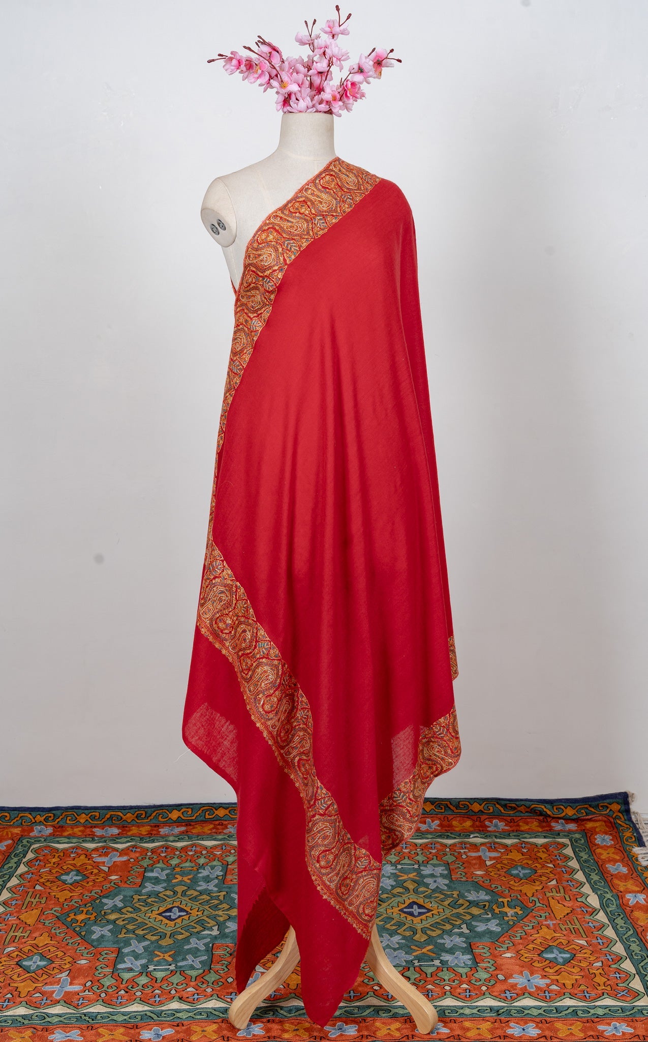 Scarlet Heritage 2.5 Yards Sozni Hand Embroidered Shawl