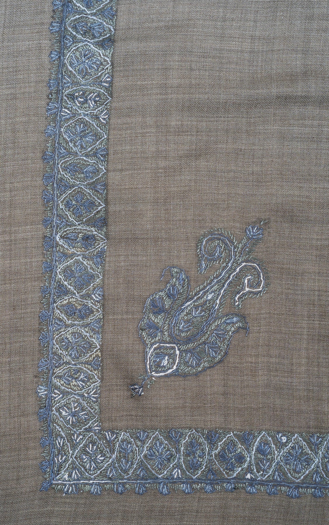 Stone Silver Rumal — Sozni Hand EmbroideredStone Silver Rumal — Sozni Hand Embroidered