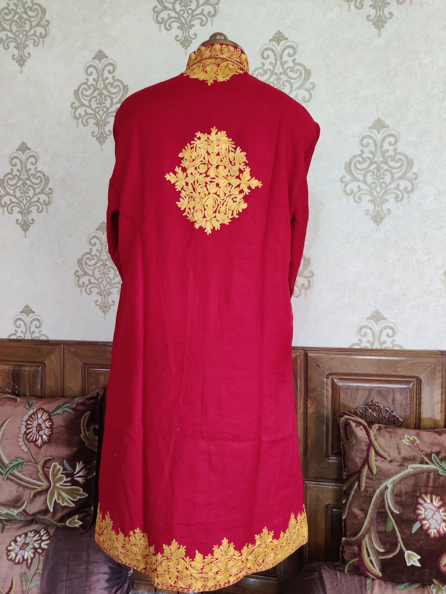 Maroon Kashmiri jacket with embroidery on the border - KashmKari