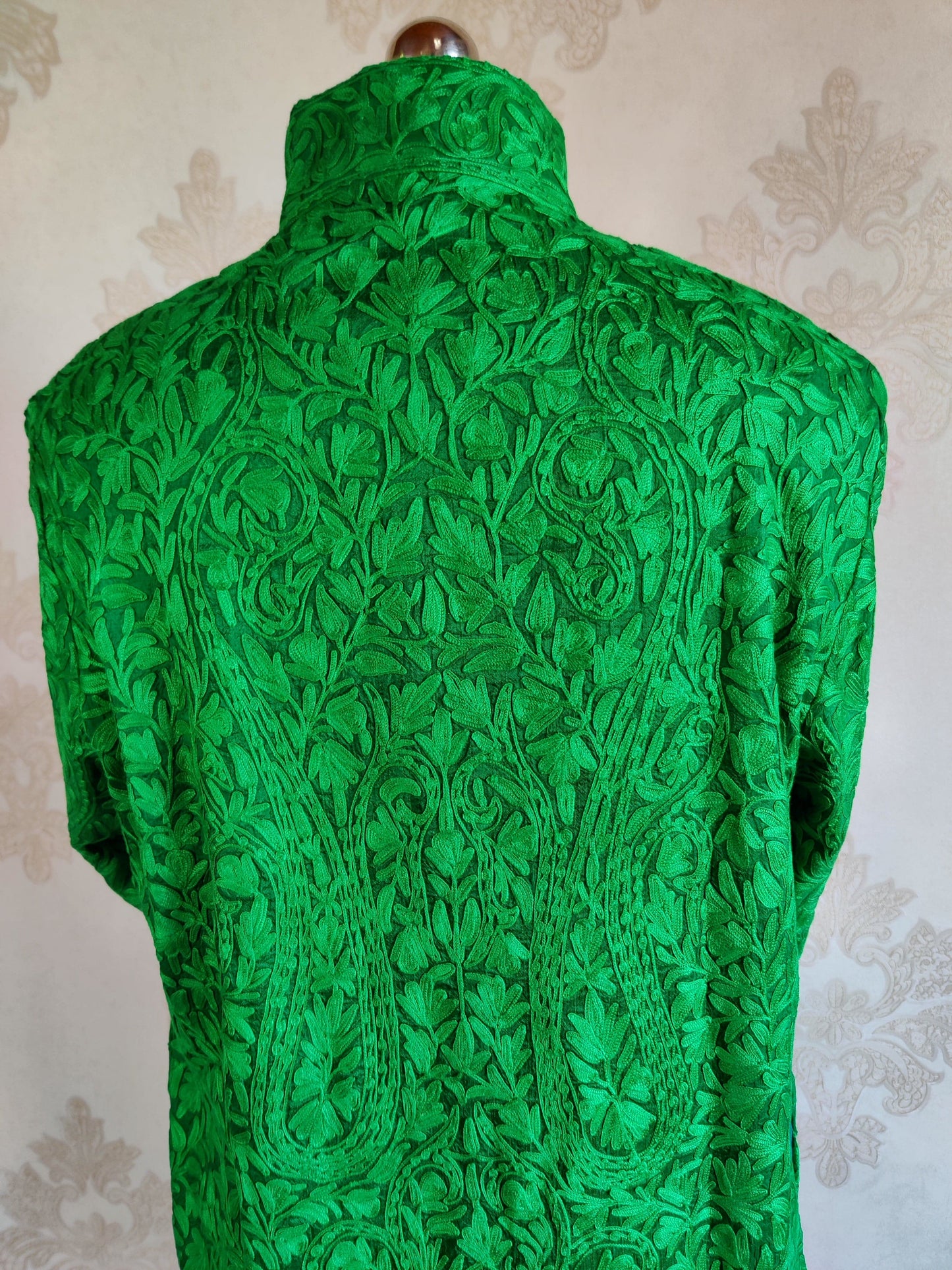 Green Kashmiri jacket with Monochromatic Embroidery - KashmKari
