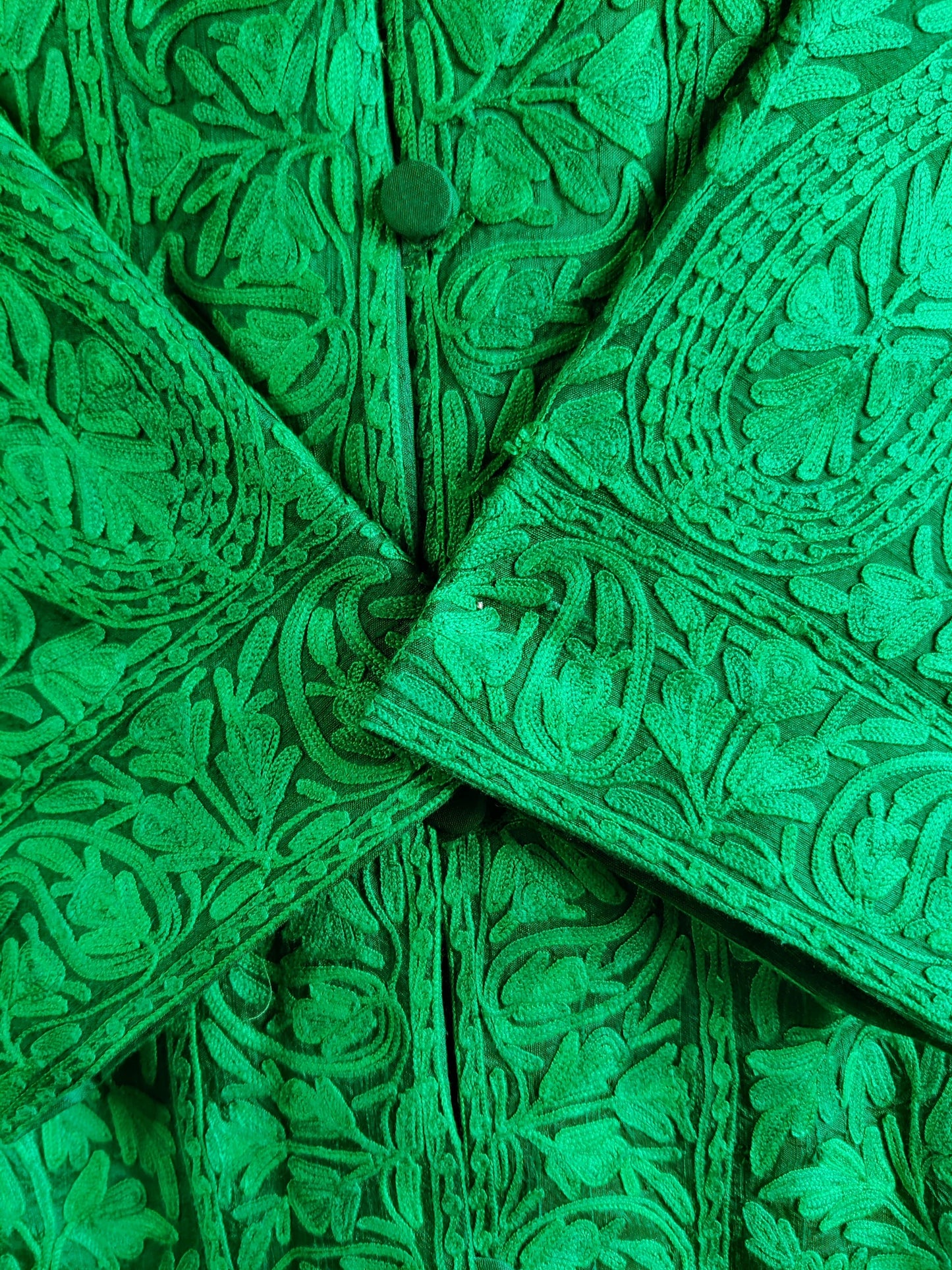 Green Kashmiri jacket with Monochromatic Embroidery - KashmKari