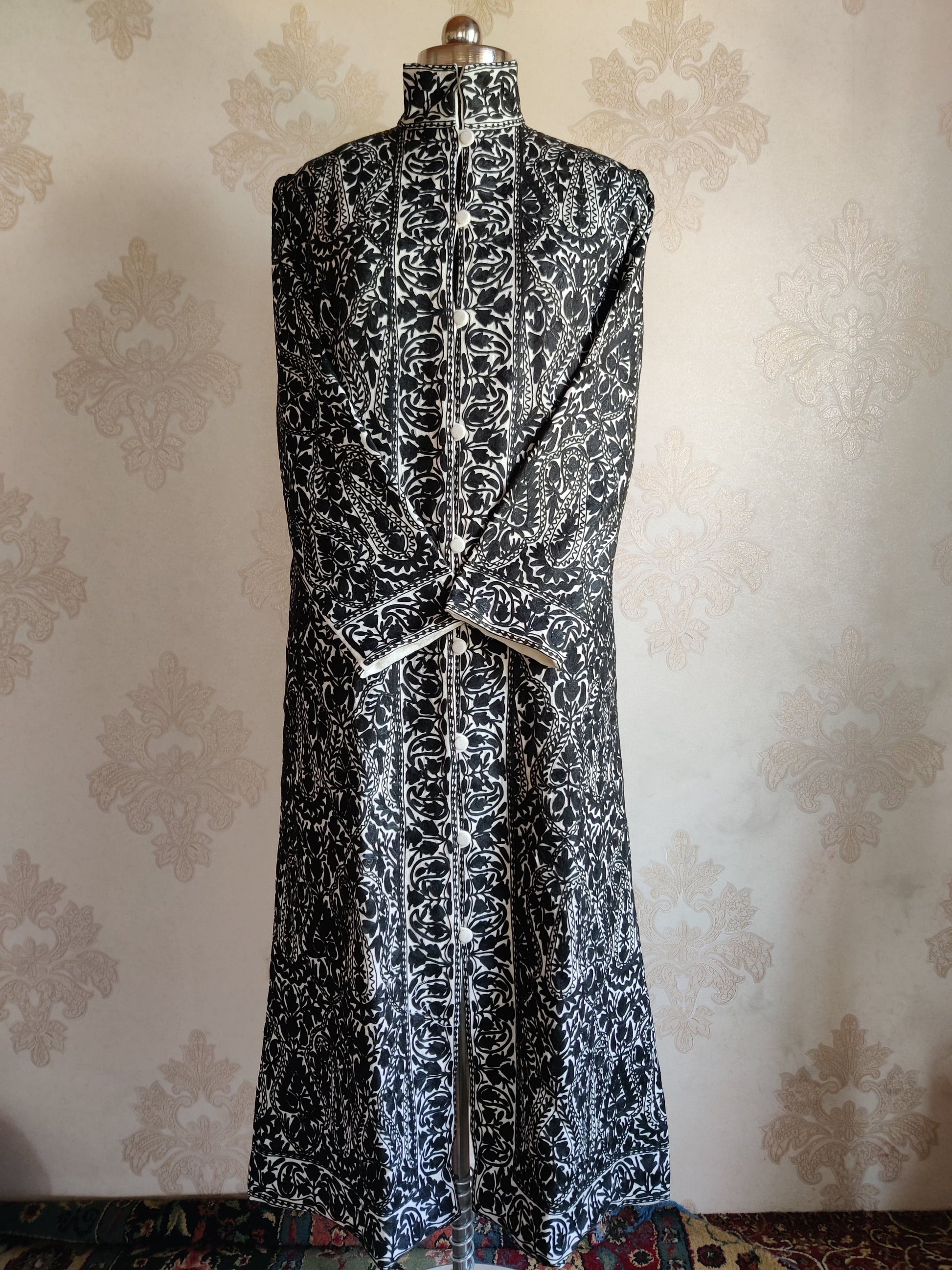 Long kashmiri jacket with Contrast Embroidery - KashmKari