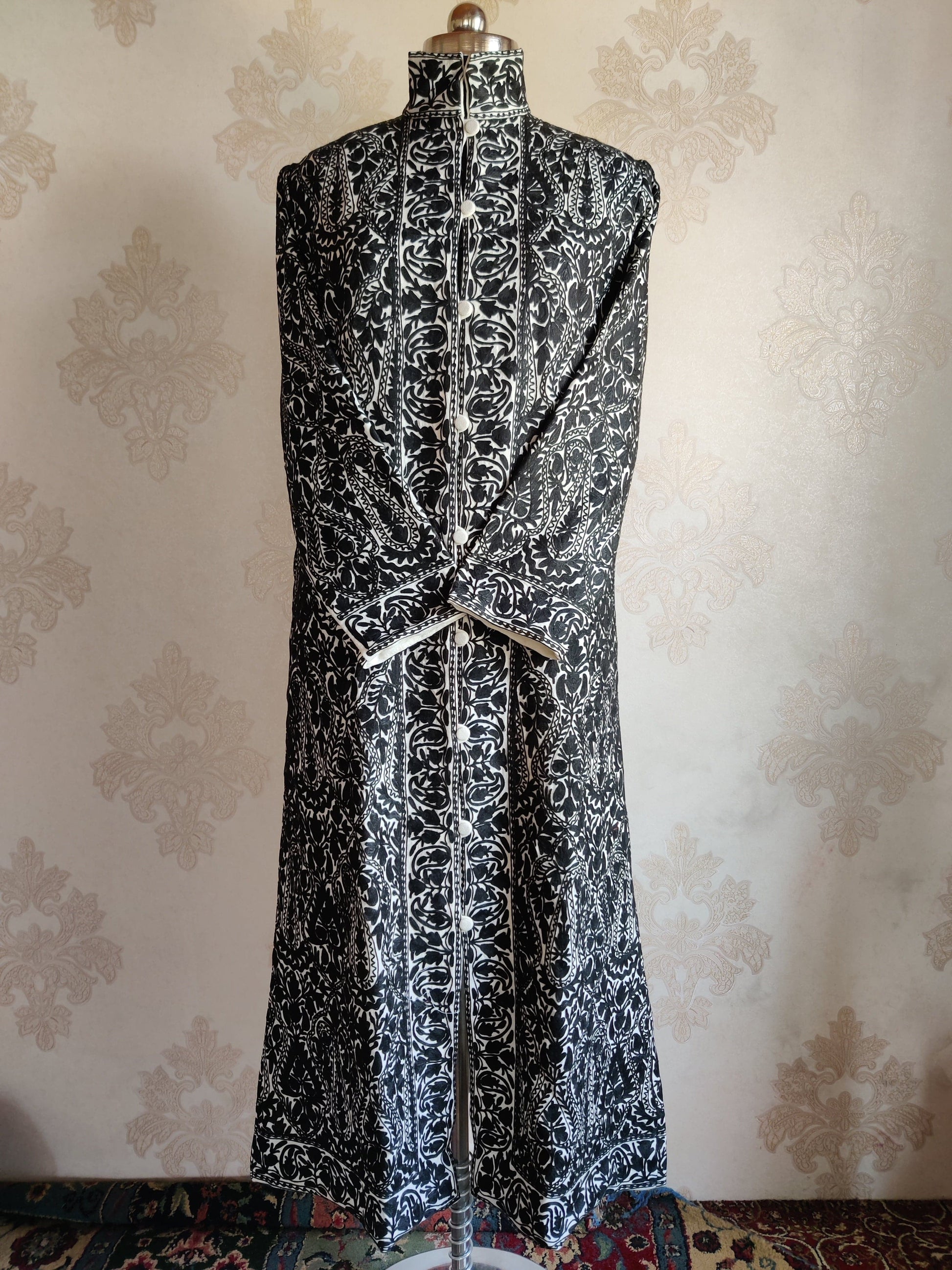 Long kashmiri jacket with Contrast Embroidery - KashmKari