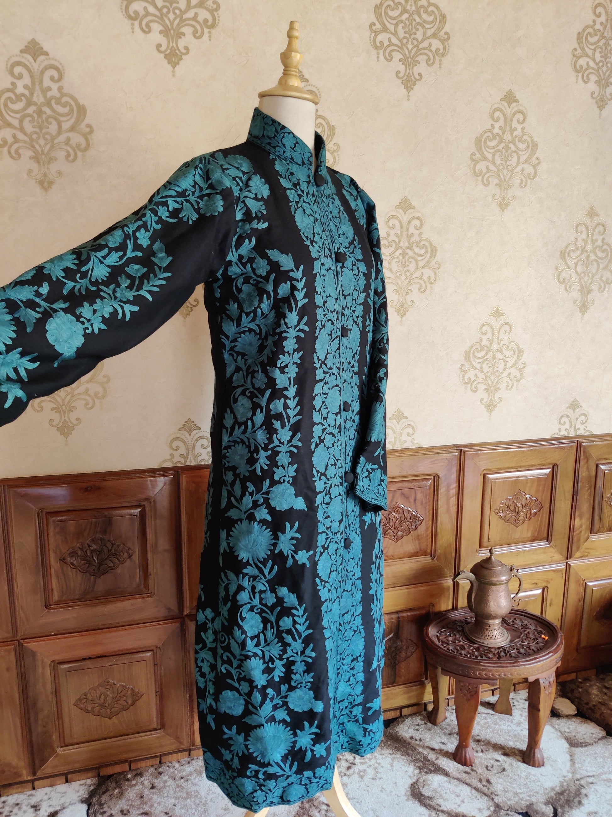 Long kashmiri jacket with Aari Embroidery - KashmKari