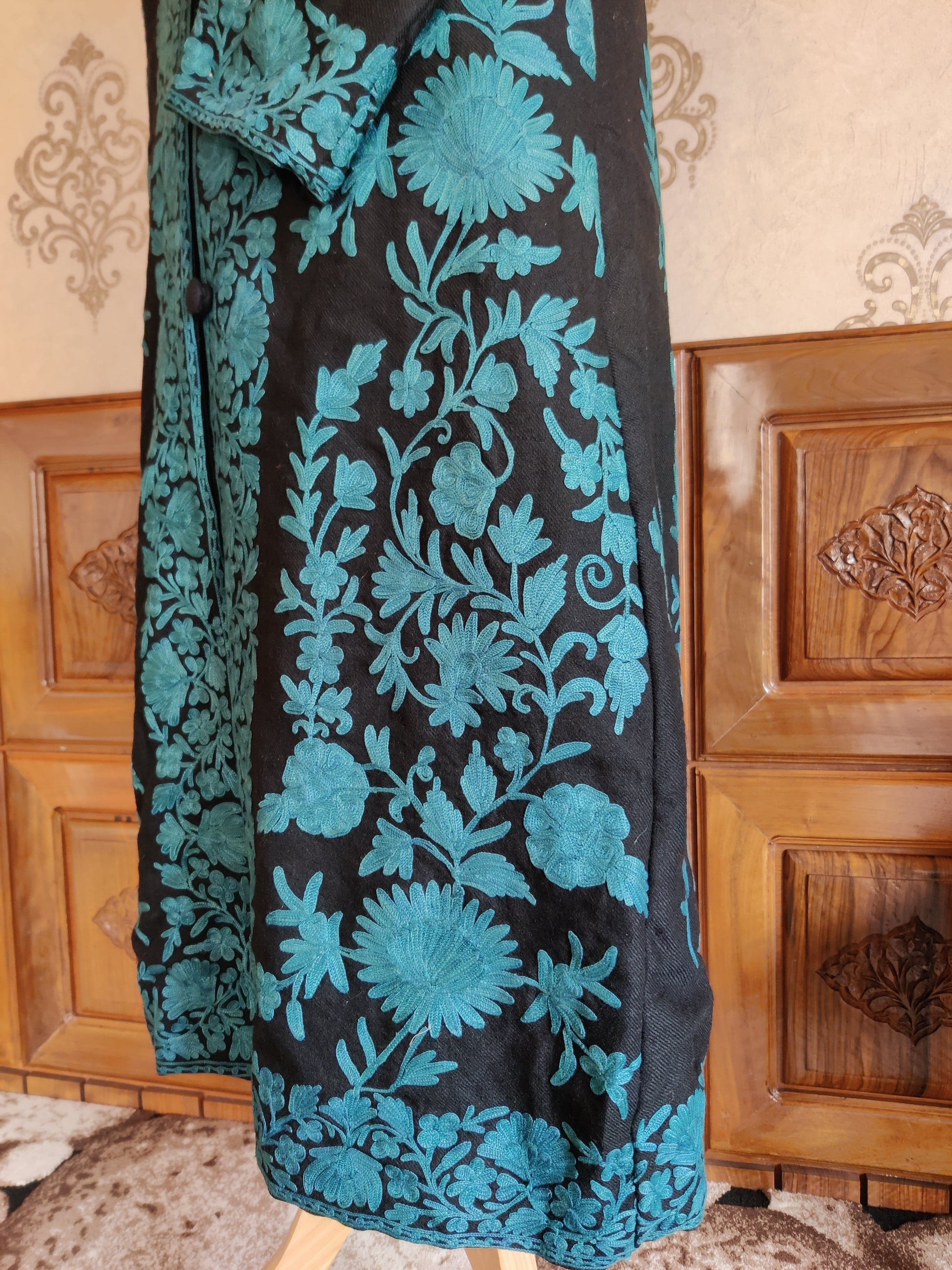 Long kashmiri jacket with Aari Embroidery - KashmKari