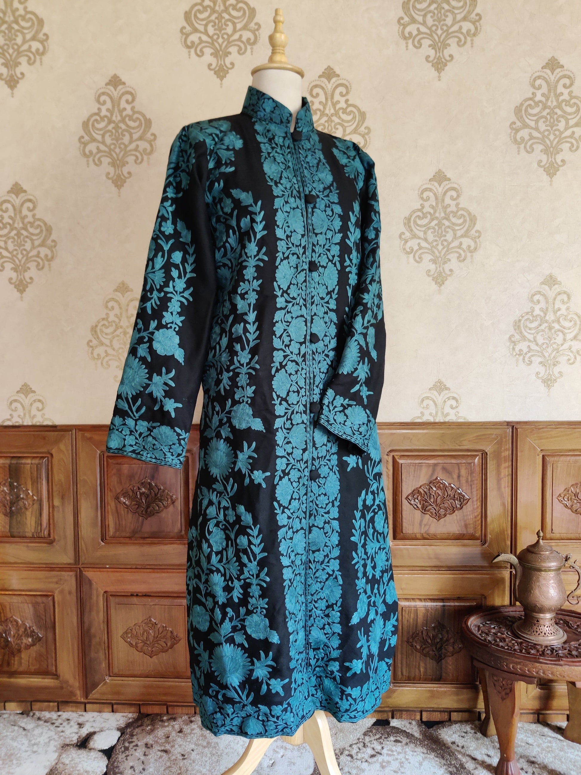 Long kashmiri jacket with Aari Embroidery - KashmKari