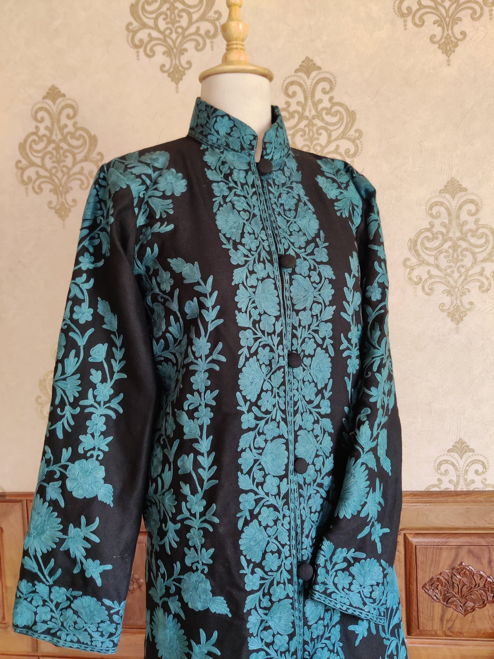 Long kashmiri jacket with Aari Embroidery - KashmKari