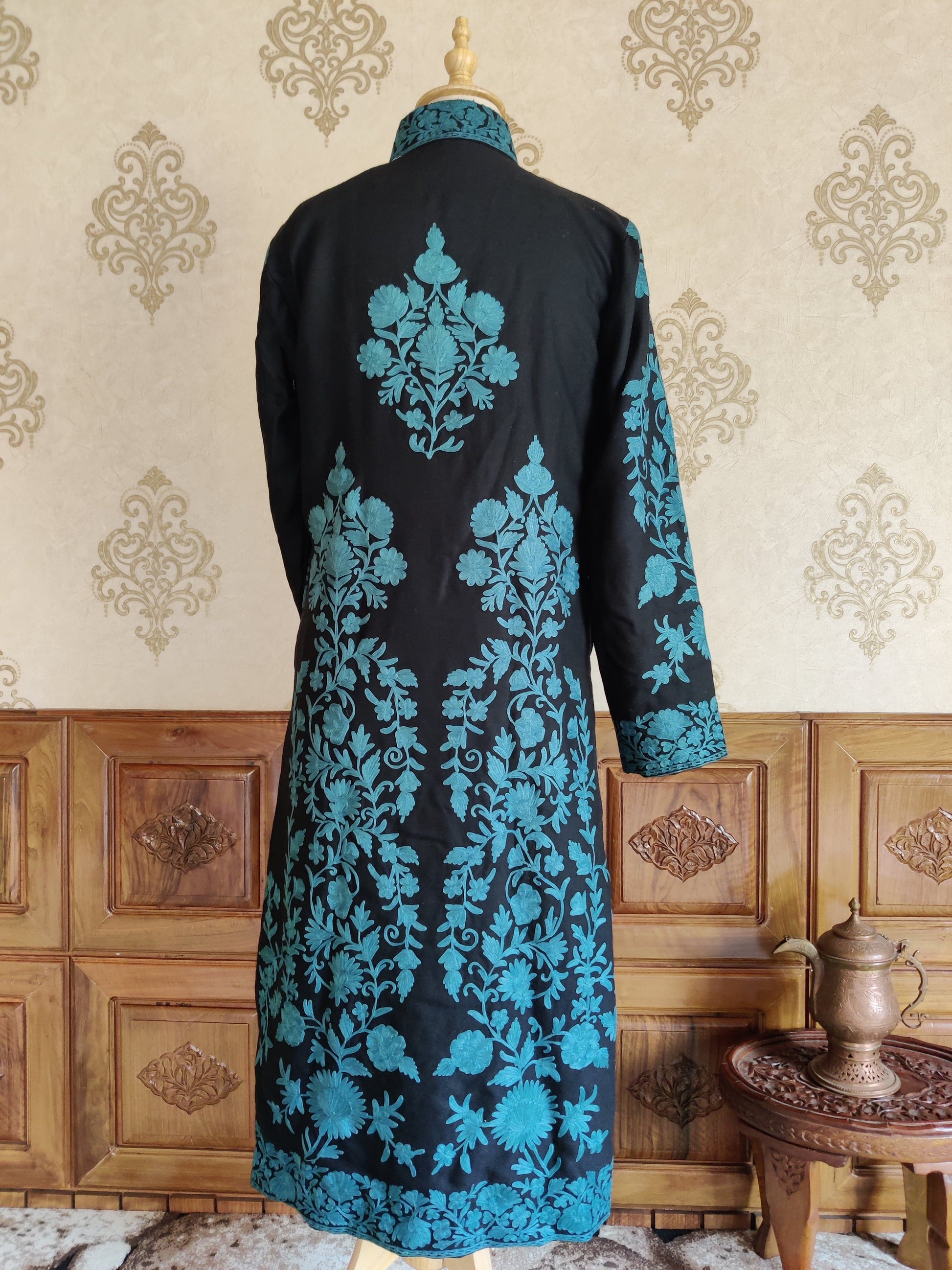 Long kashmiri jacket with Aari Embroidery - KashmKari