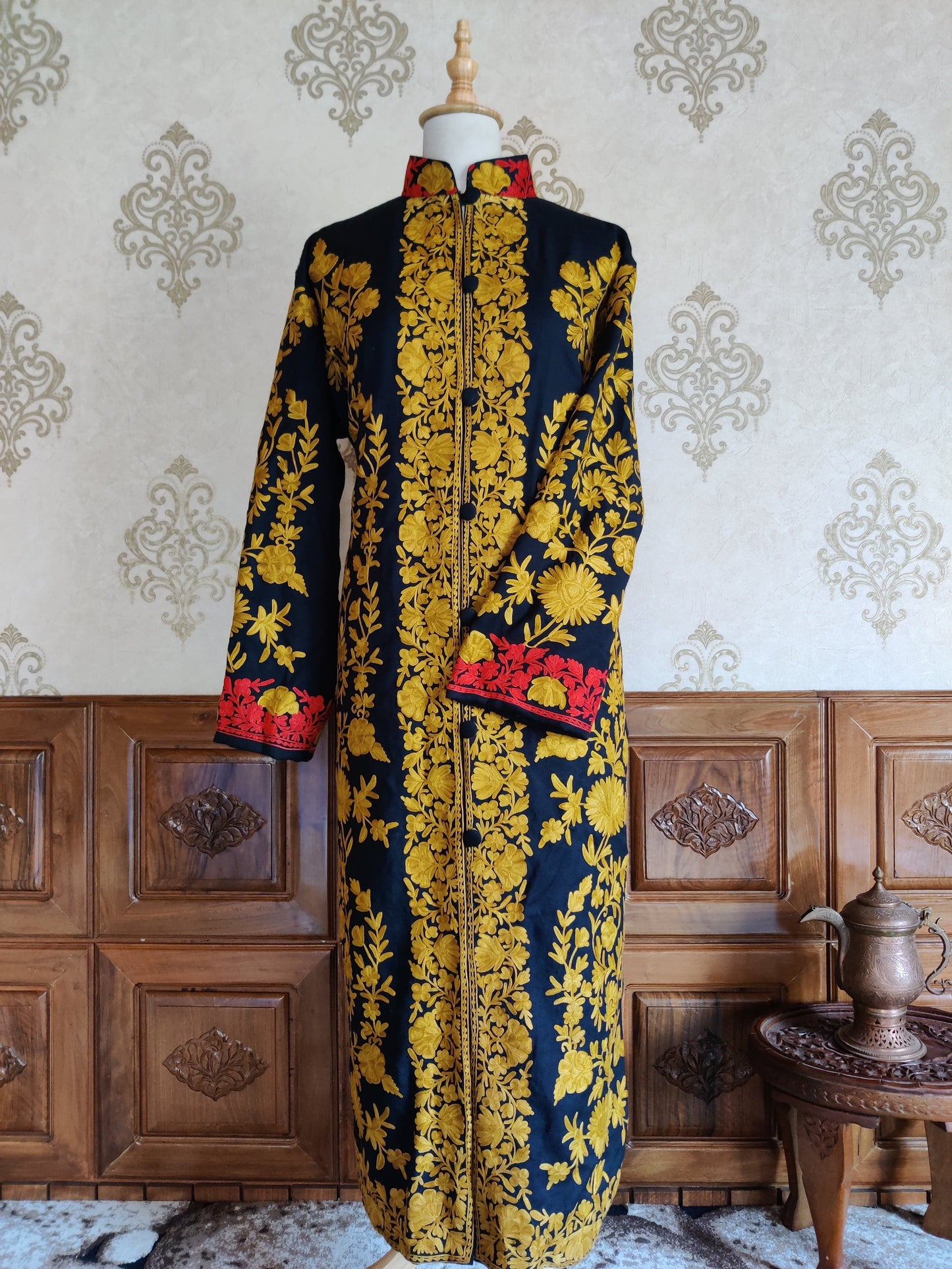 Long kashmiri jacket with Aari Embroidery - KashmKari